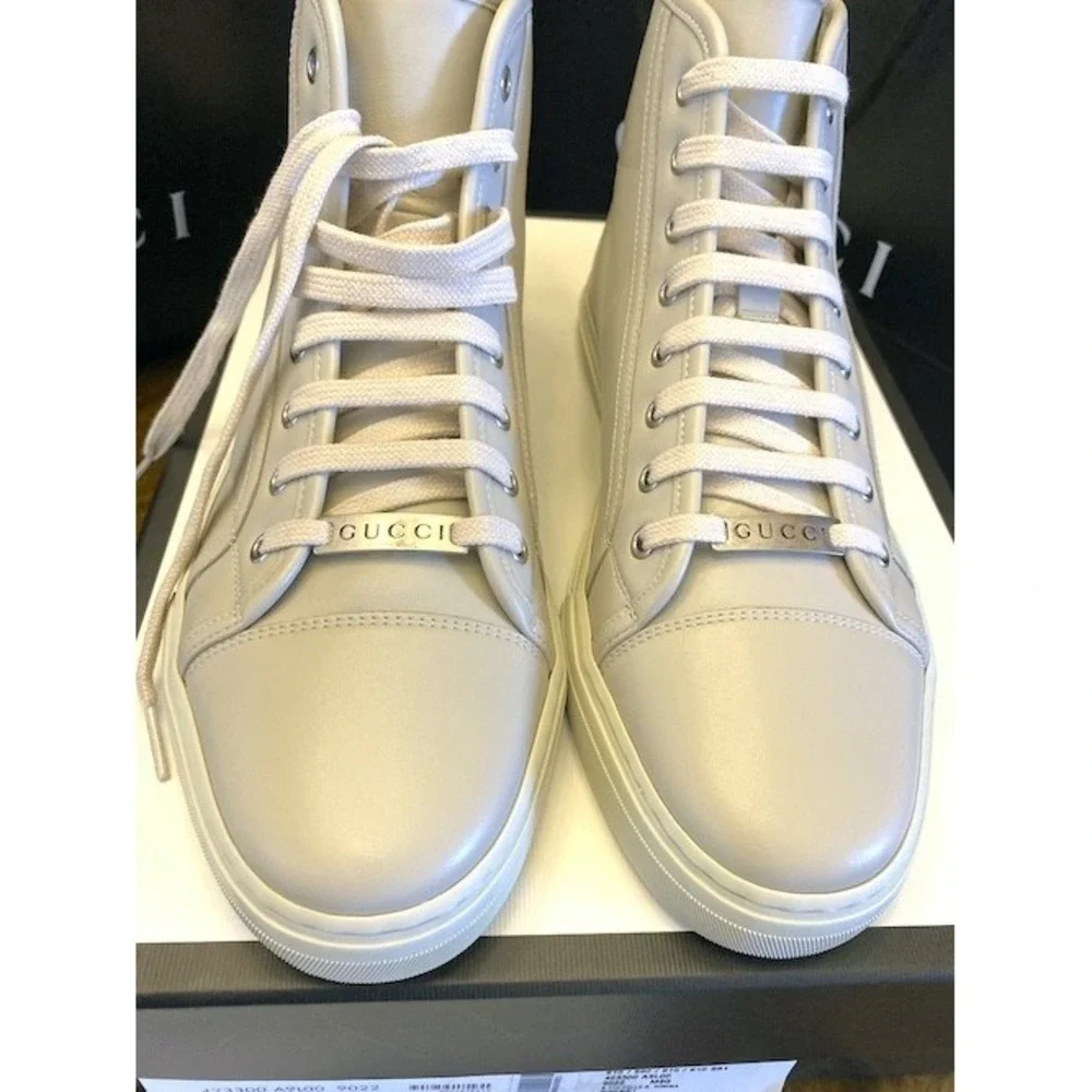 Gucci Men's High-Top Sneakers Light Gray‎ Leather Gucci Logo US 5.5